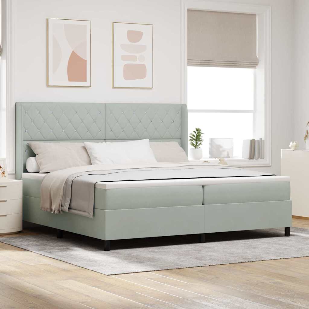 Boxspringbed met matras met LED Lichtgrijs 200 x 200 cm Fluweel – afbeelding 1