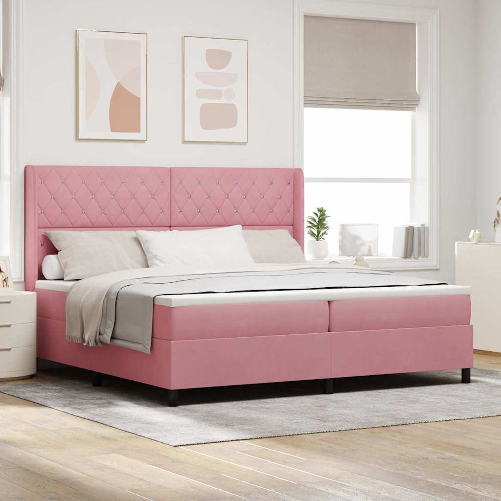Boxspringbed met matras met LED Roze 200 x 200 cm Fluweel – afbeelding 1