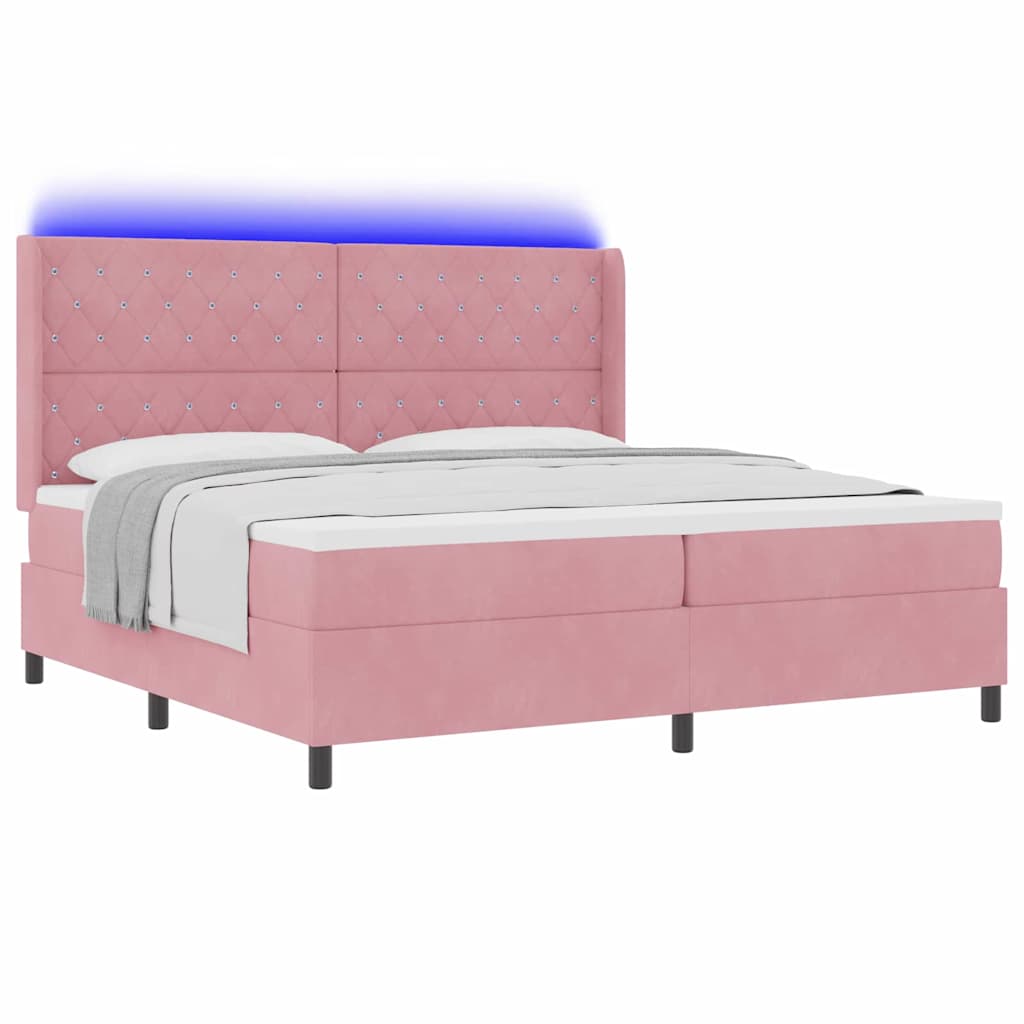 Boxspringbed met matras met LED Roze 200 x 200 cm Fluweel – afbeelding 3