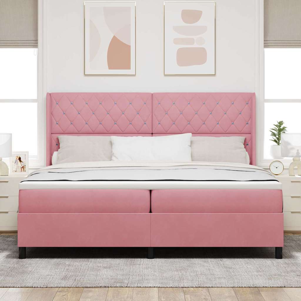 Boxspringbed met matras met LED Roze 200 x 200 cm Fluweel – afbeelding 4