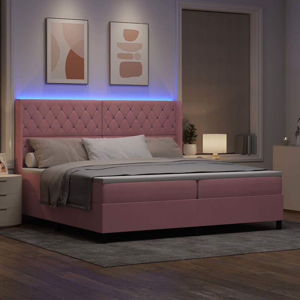 Boxspringbed met matras met LED Roze 200 x 200 cm Fluweel – afbeelding 5