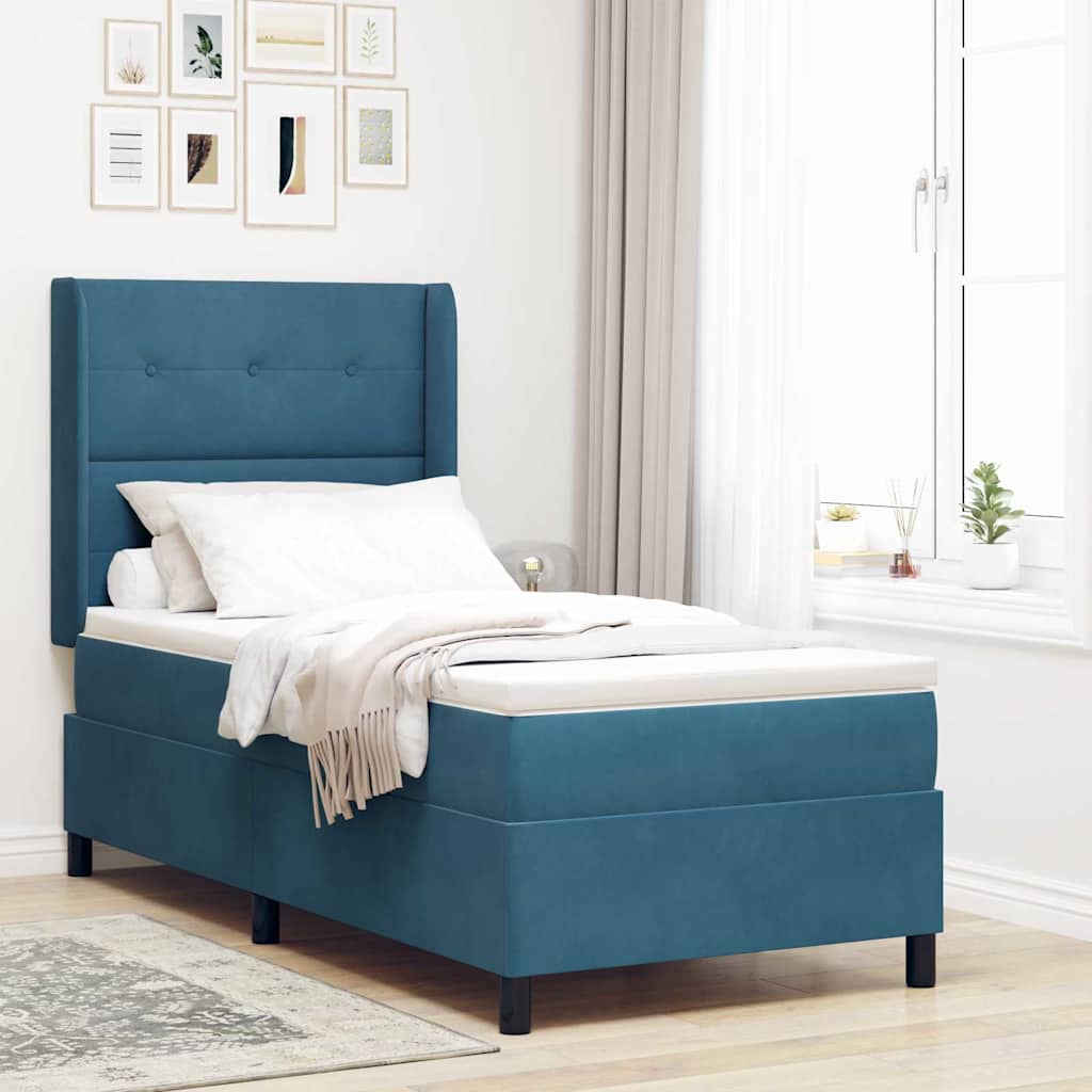 Boxspringbed met LED-stripverlichting Blauw 90 x 190 cm Fluweel – afbeelding 1