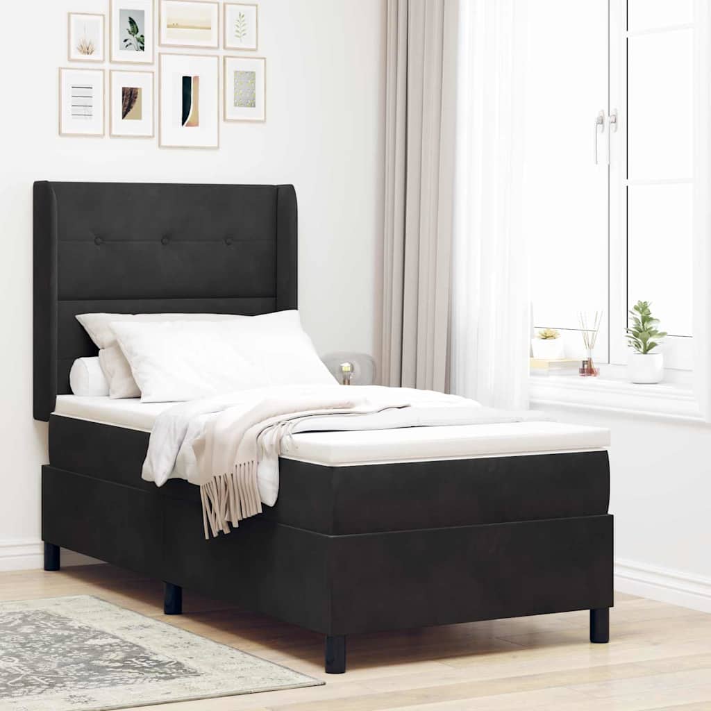 Boxspringbed met LED-stripverlichting Zwart 90 x 200 cm Fluweel – afbeelding 1