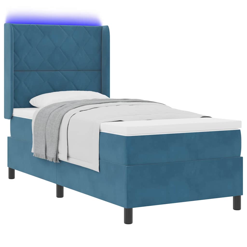 Boxspringbed met LED-stripverlichting Blauw 90 x 190 cm Fluweel – afbeelding 3