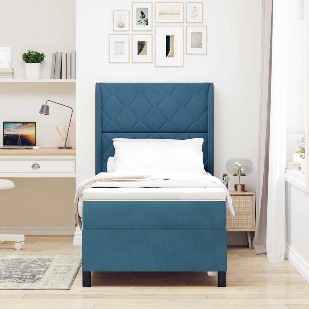Boxspringbed met LED-stripverlichting Blauw 90 x 190 cm Fluweel – afbeelding 4