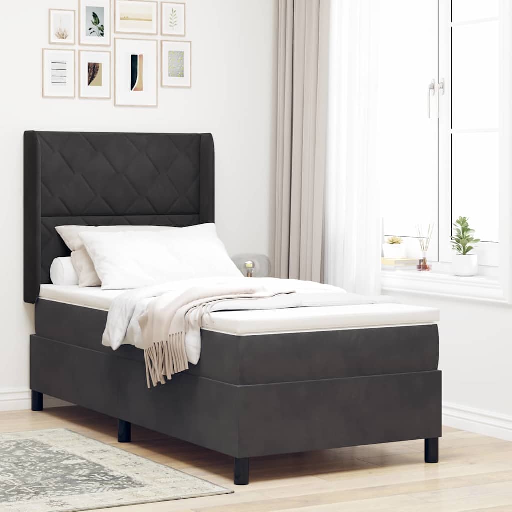 Boxspringbed met LED-stripverlichting Zwart 90 x 200 cm Fluweel – afbeelding 1