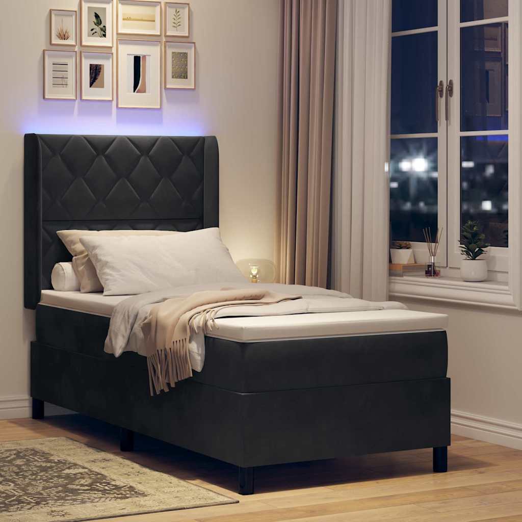 Boxspringbed met LED-stripverlichting Zwart 90 x 200 cm Fluweel – afbeelding 5