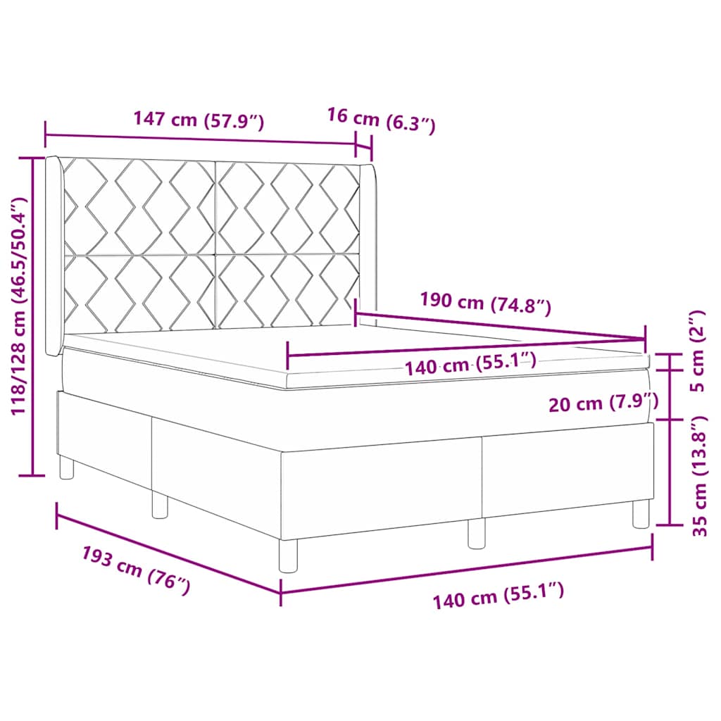 Boxspringbed met hoofdeinde Zwart 140 x 190 cm Fluweel – afbeelding 12
