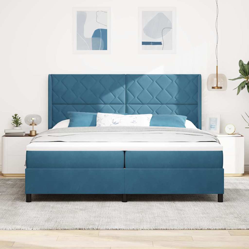Boxspringbed met hoofdeinde Blauw 200 x 200 cm Fluweel – afbeelding 4
