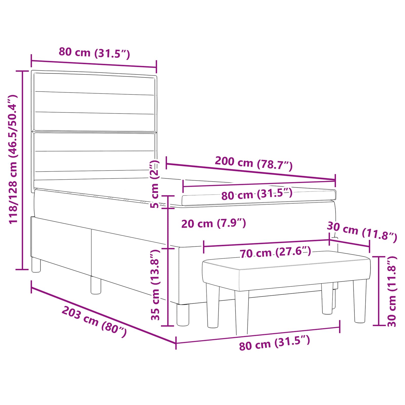 Boxspringbed met hoofdeinde Taupe 80 x 200 cm Stof – afbeelding 7
