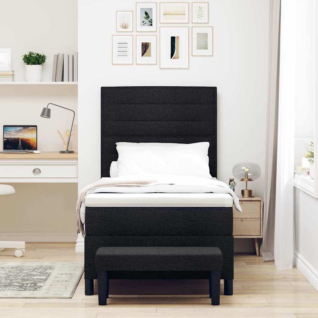 Boxspringbed met kussen met hoofdeinde Zwart 90 x 200 cm Stof – afbeelding 3