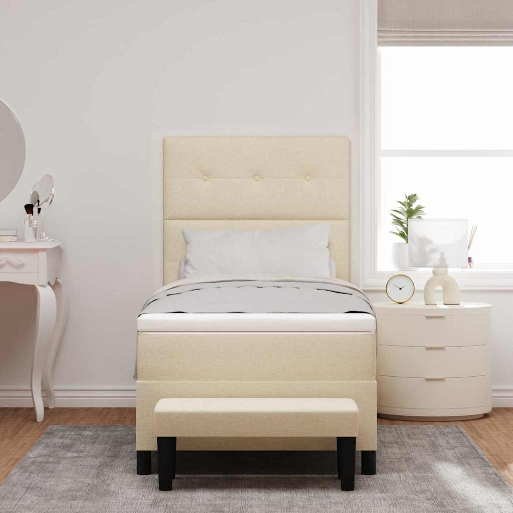 Boxspringbed met hoofdeinde Crème 90 x 200 cm Stof – afbeelding 3