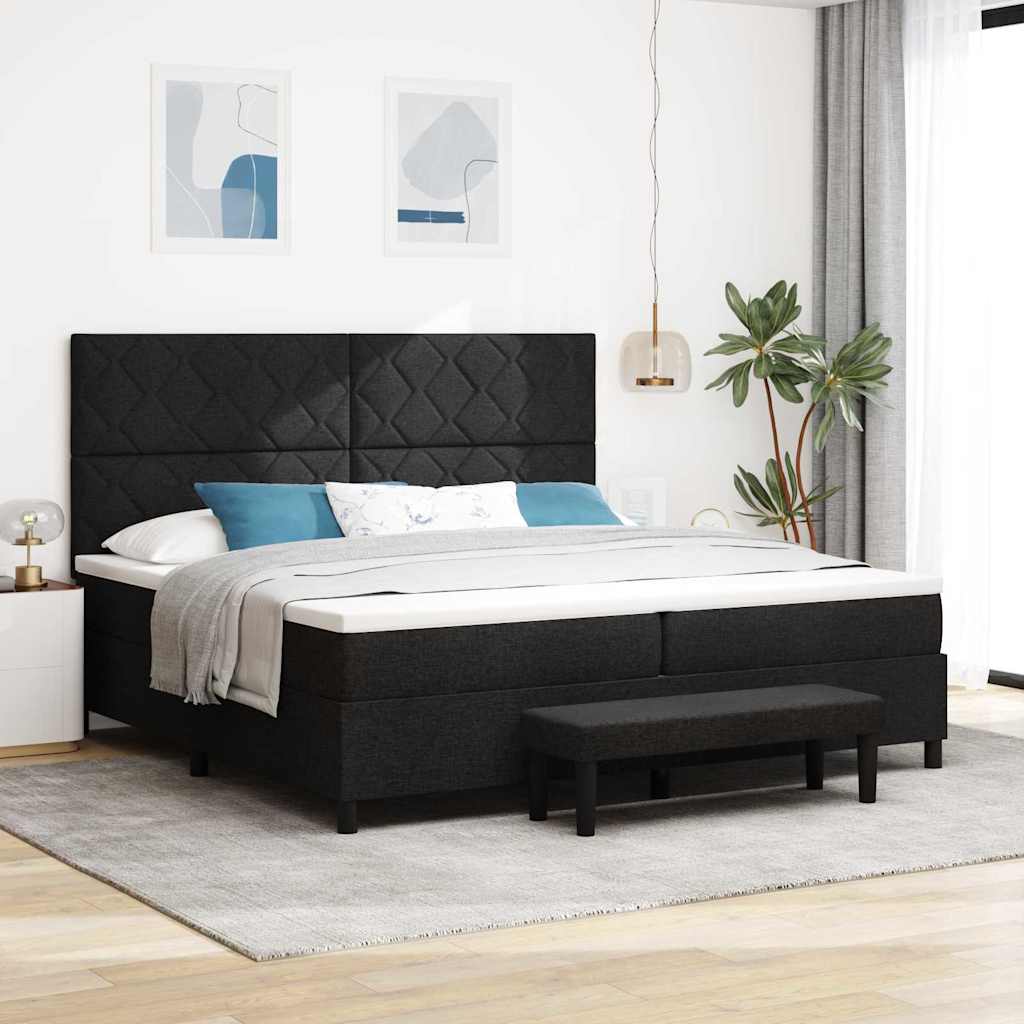 Boxspringbed met hoofdeinde Zwart 200 x 200 cm Stof – afbeelding 1