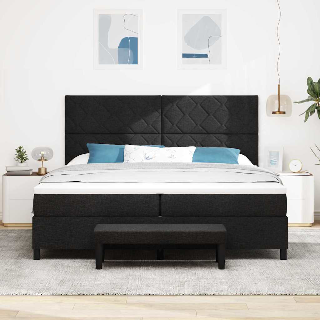 Boxspringbed met hoofdeinde Zwart 200 x 200 cm Stof – afbeelding 3