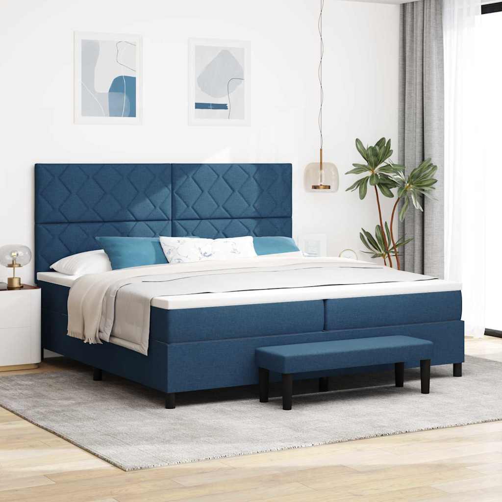 Boxspringbed met matras met hoofdeinde Blauw 200 x 200 cm Stof – afbeelding 1