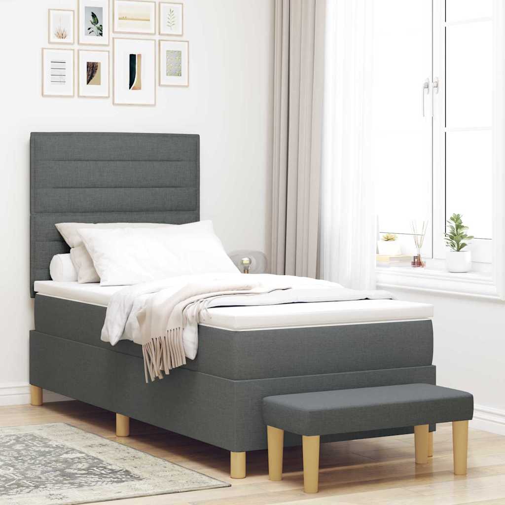 Boxspring bed met hoofdeinde Donkergrijs 200 x 90 cm Stof – afbeelding 1