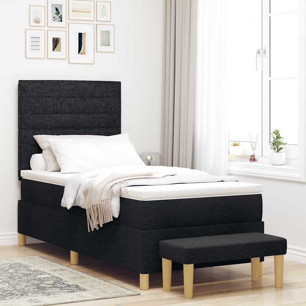 Boxspring bed met hoofdeinde Zwart 200 x 90 cm Stof – afbeelding 1
