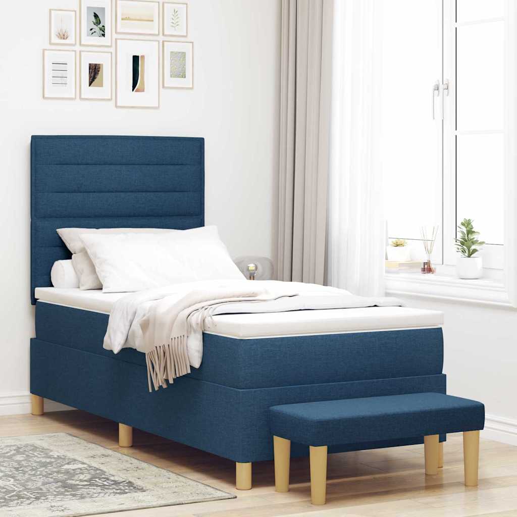 Boxspring bed met hoofdeinde Blauw 200 x 90 cm Stof – afbeelding 1
