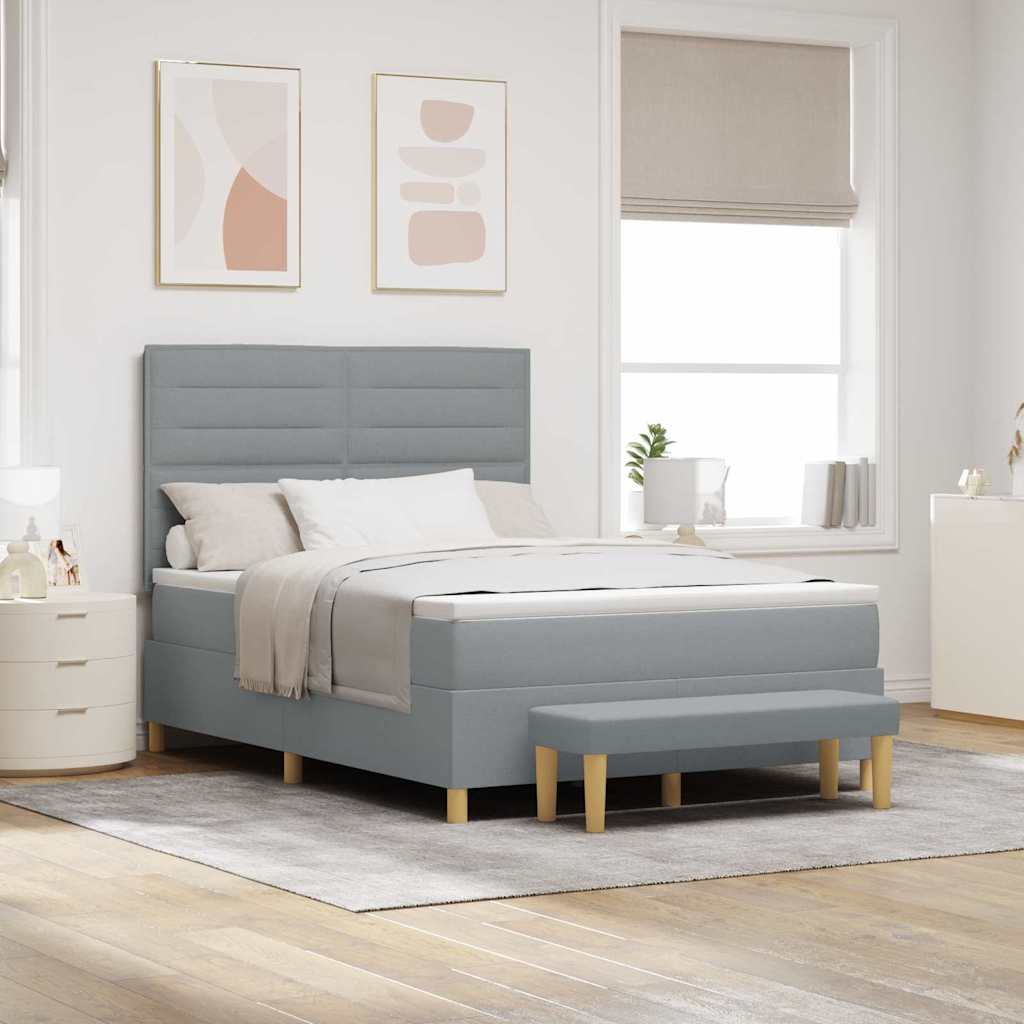 Boxspring bed met hoofdeinde Lichtgrijs 190 x 140 cm Stof – afbeelding 1