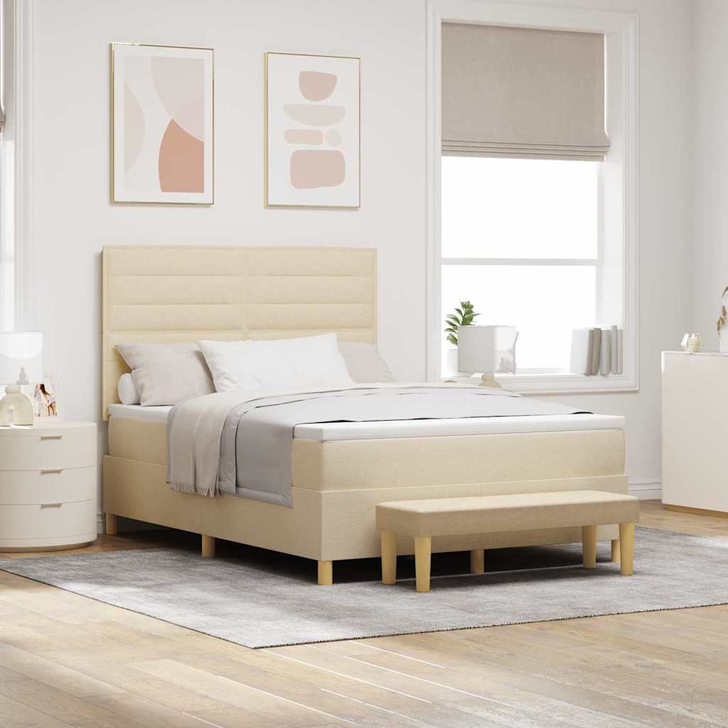 Boxspring bed met hoofdeinde Crème 190 x 140 cm Stof – afbeelding 1