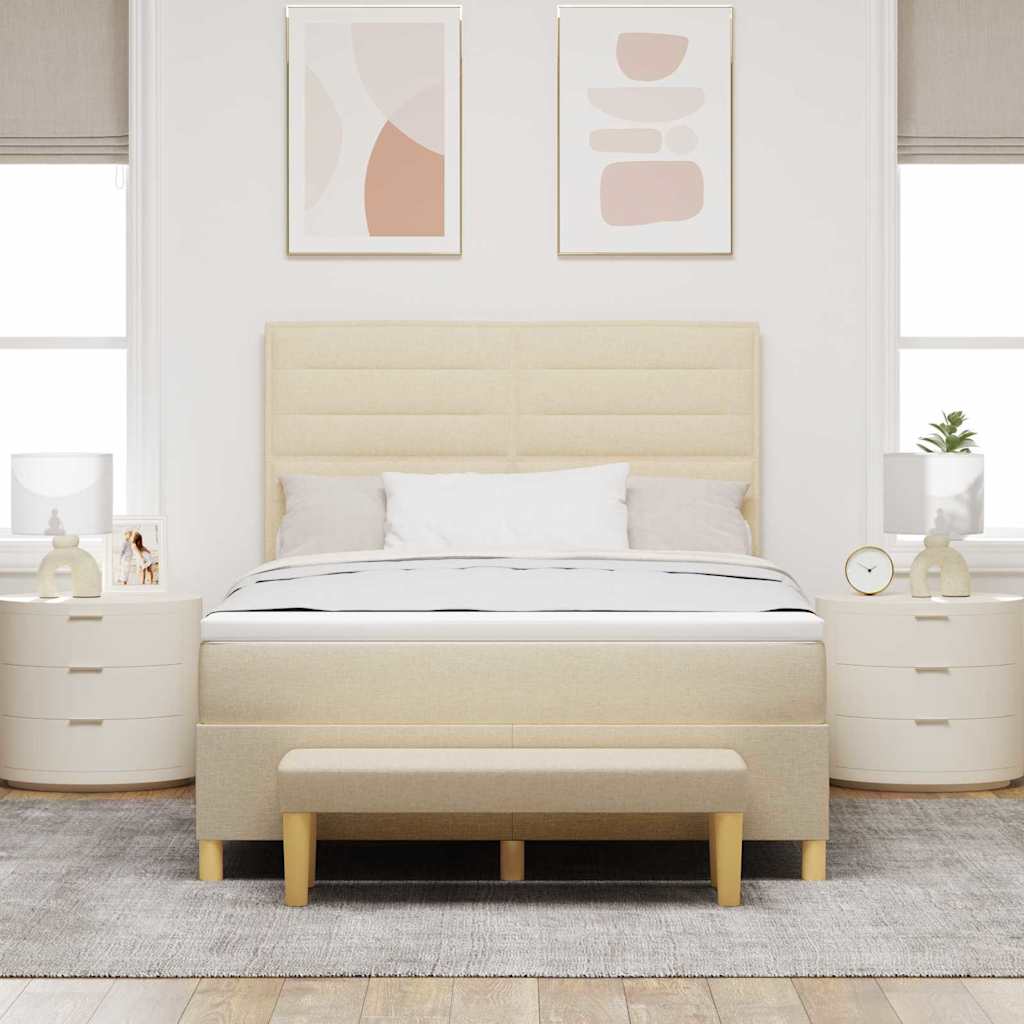 Boxspring bed met hoofdeinde Crème 200 x 140 cm Stof – afbeelding 3