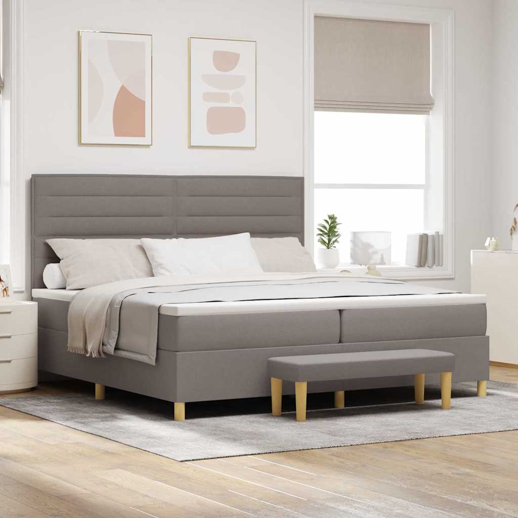 Boxspring bed met matras met hoofdeinde Taupe 200 x 200 cm Stof