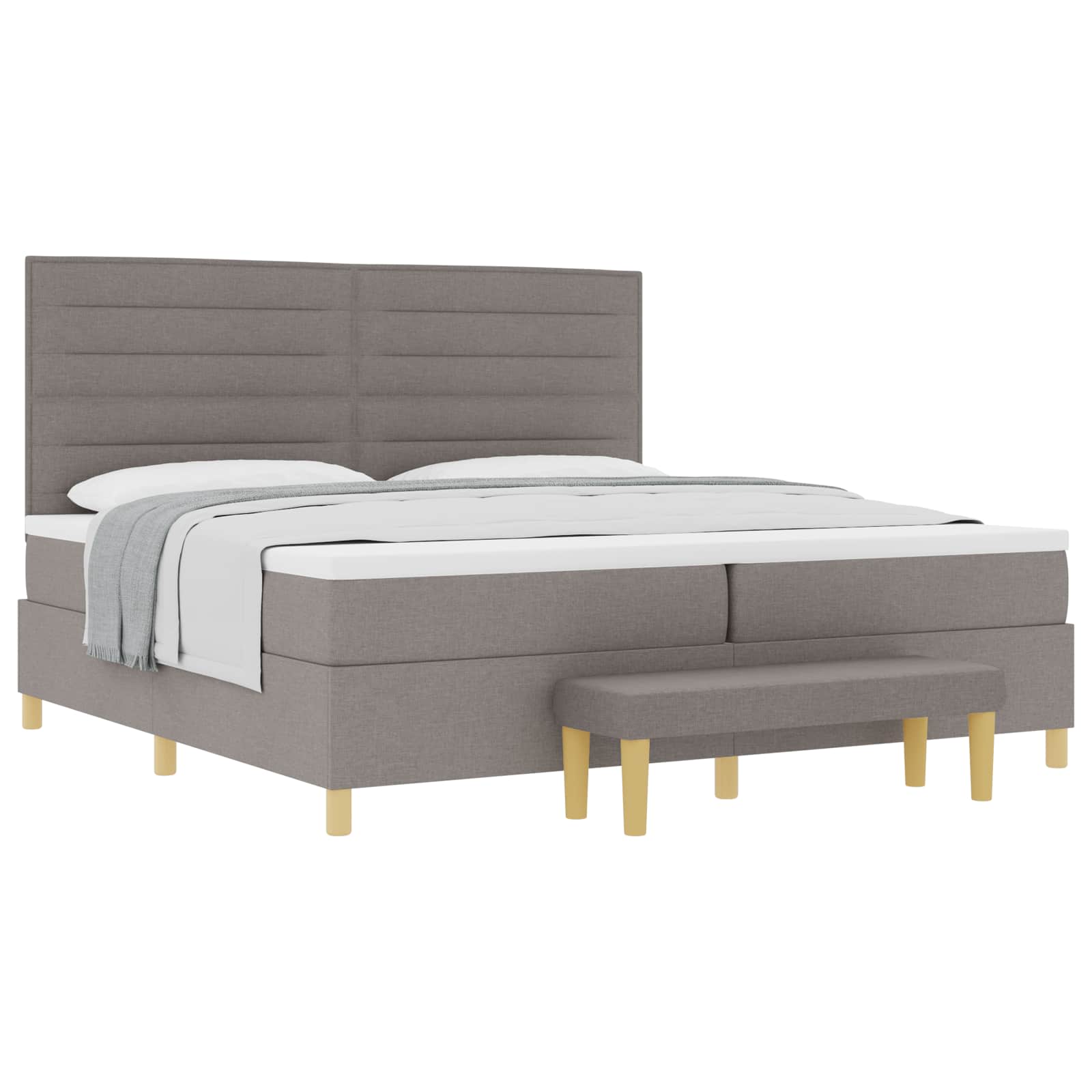 Boxspring bed met matras met hoofdeinde Taupe 200 x 200 cm Stof – afbeelding 2