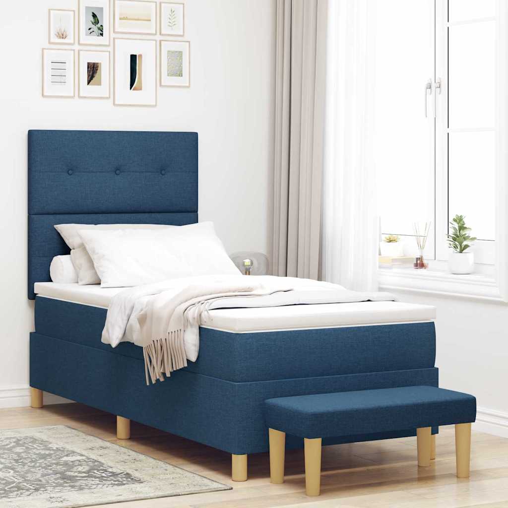 Boxspring bed met kussen met hoofdeinde Blauw 200 x 80 cm Stof – afbeelding 1