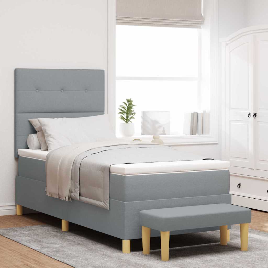 Boxspring bed met hoofdeinde Lichtgrijs 190 x 90 cm Stof – afbeelding 1