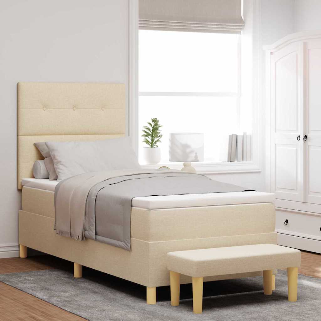 Boxspring bed met hoofdeinde Crème 190 x 90 cm Stof – afbeelding 1