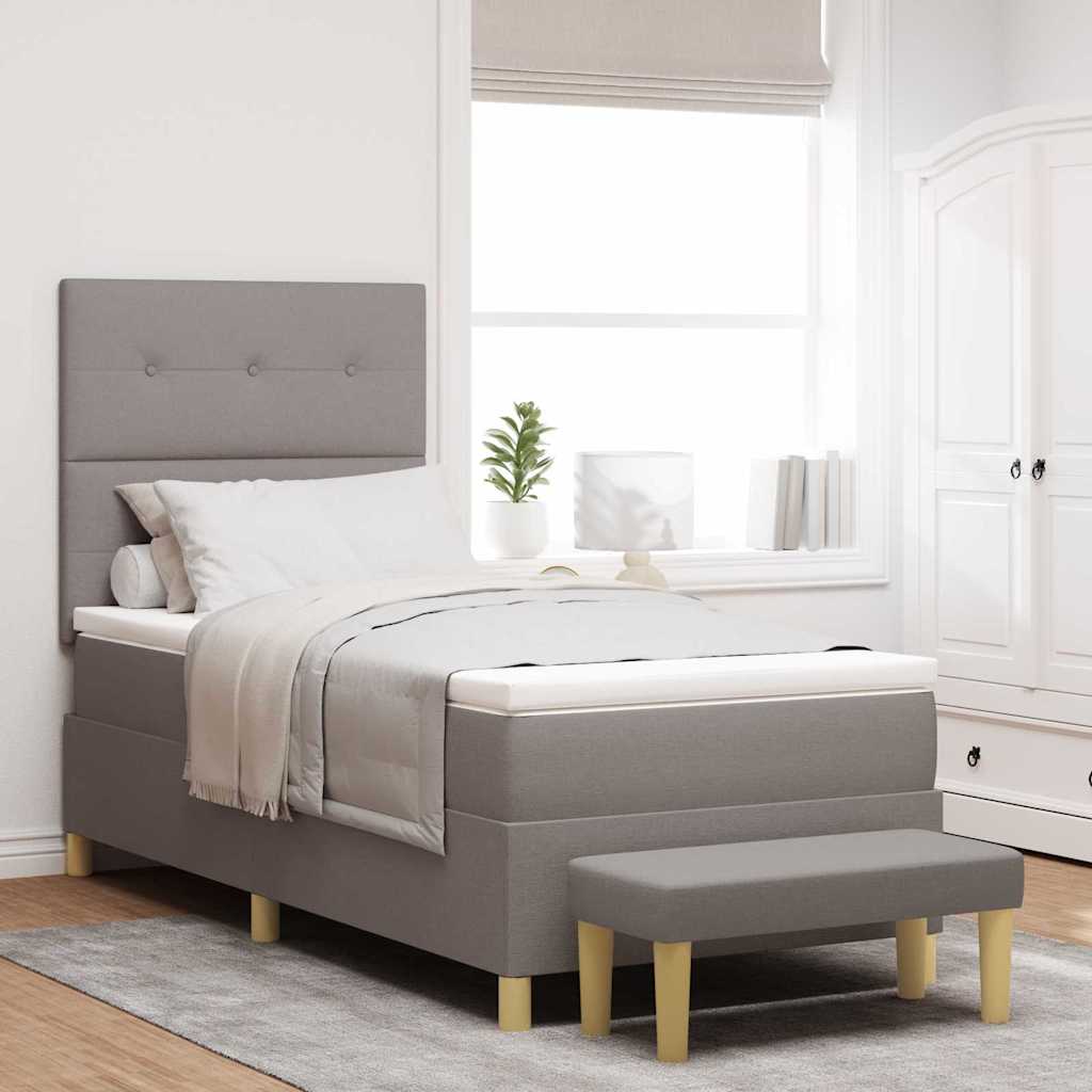 Boxspring bed met kussen met hoofdeinde Taupe 200 x 90 cm Stof – afbeelding 1