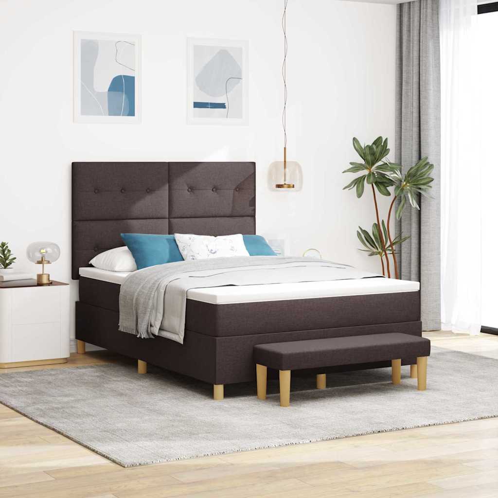 Boxspring bed met kussen Donkerbruin 200 x 140 cm Stof – afbeelding 1