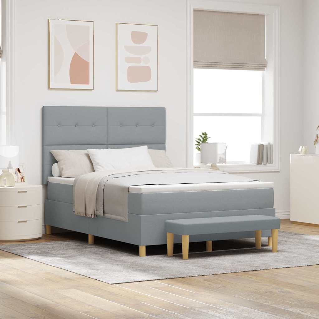 Boxspring bed met hoofdeinde Lichtgrijs 200 x 160 cm Stof – afbeelding 1