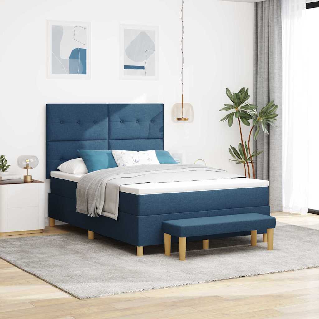 Boxspring bed met hoofdeinde Blauw 200 x 160 cm Stof – afbeelding 1