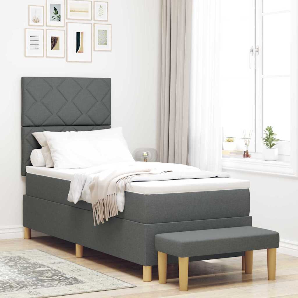Boxspring bed met hoofdeinde Donkergrijs 200 x 80 cm Stof – afbeelding 1