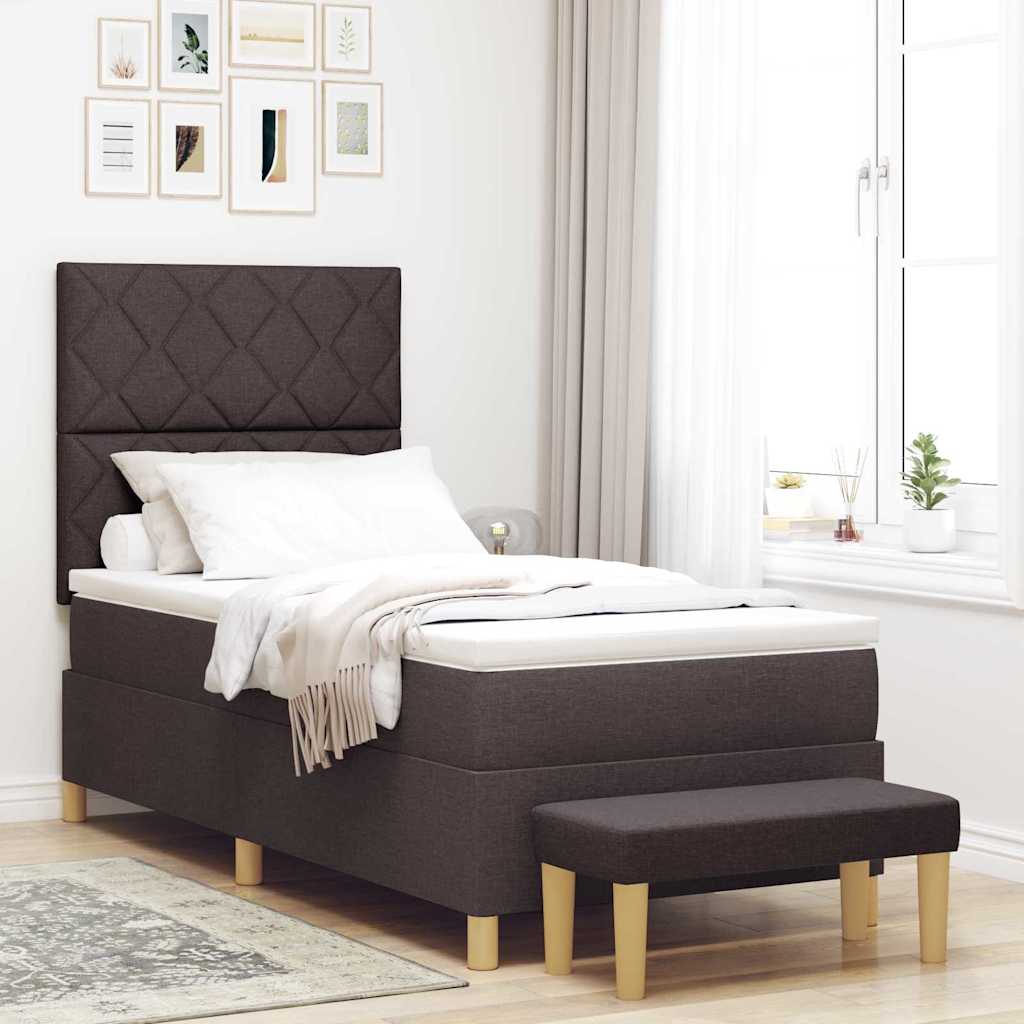 Boxspring bed met kussen Donkerbruin 200 x 100 cm Stof – afbeelding 1
