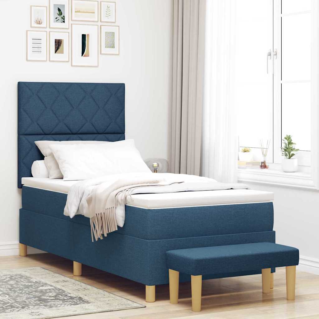 Boxspring bed met hoofdeinde Blauw 200 x 100 cm Stof – afbeelding 1