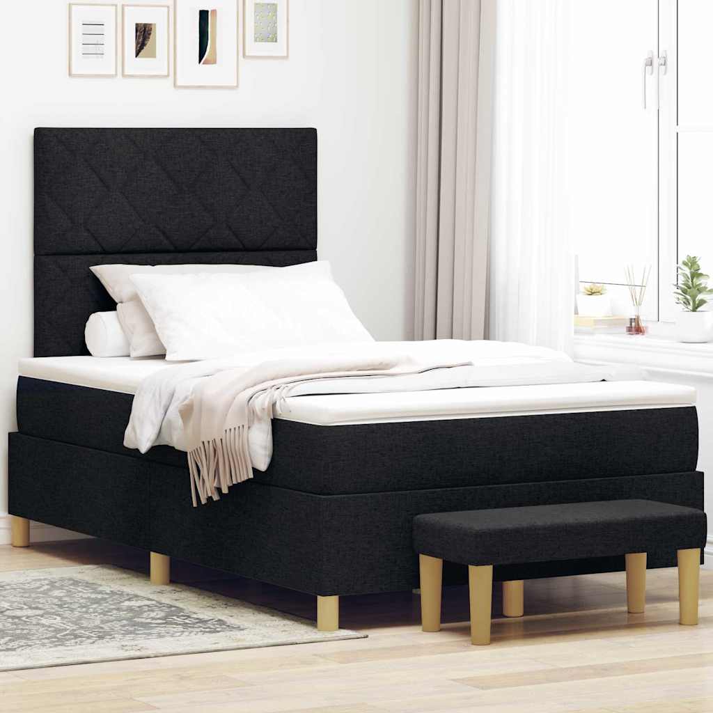 Boxspring bed met kussen met hoofdeinde Zwart 200 x 120 cm Stof – afbeelding 1