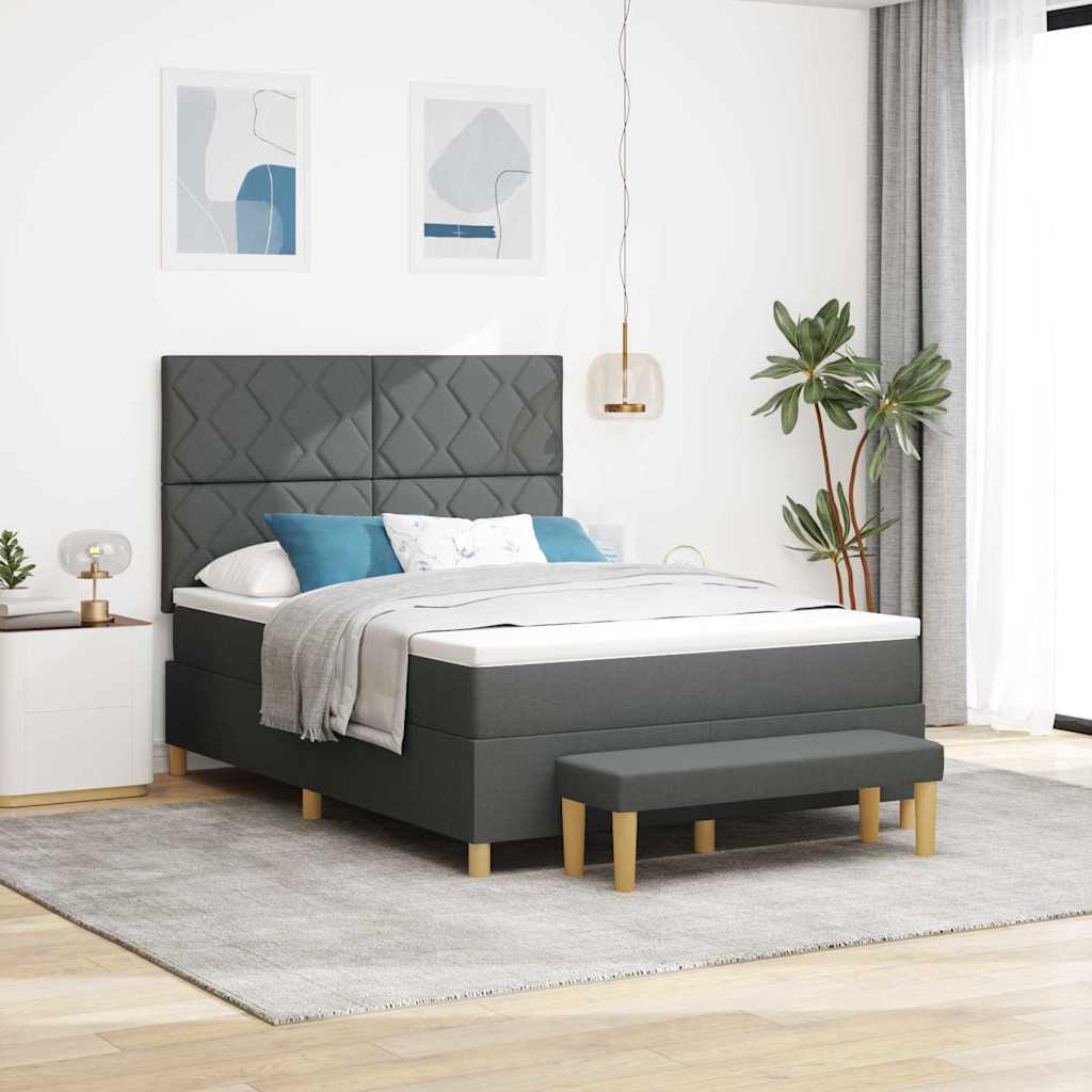 Boxspring bed met hoofdeinde Donkergrijs 190 x 140 cm Stof – afbeelding 1