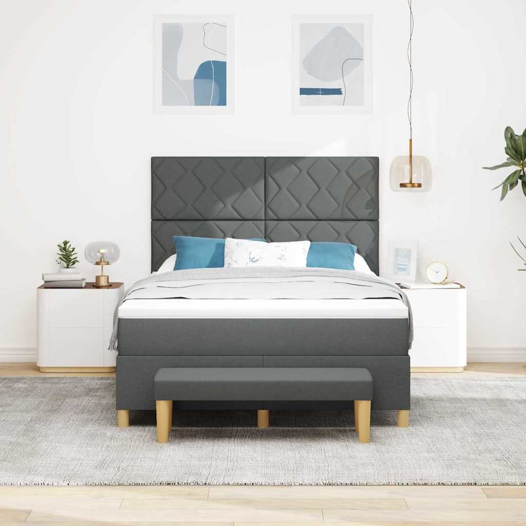 Boxspring bed met hoofdeinde Donkergrijs 190 x 140 cm Stof – afbeelding 3