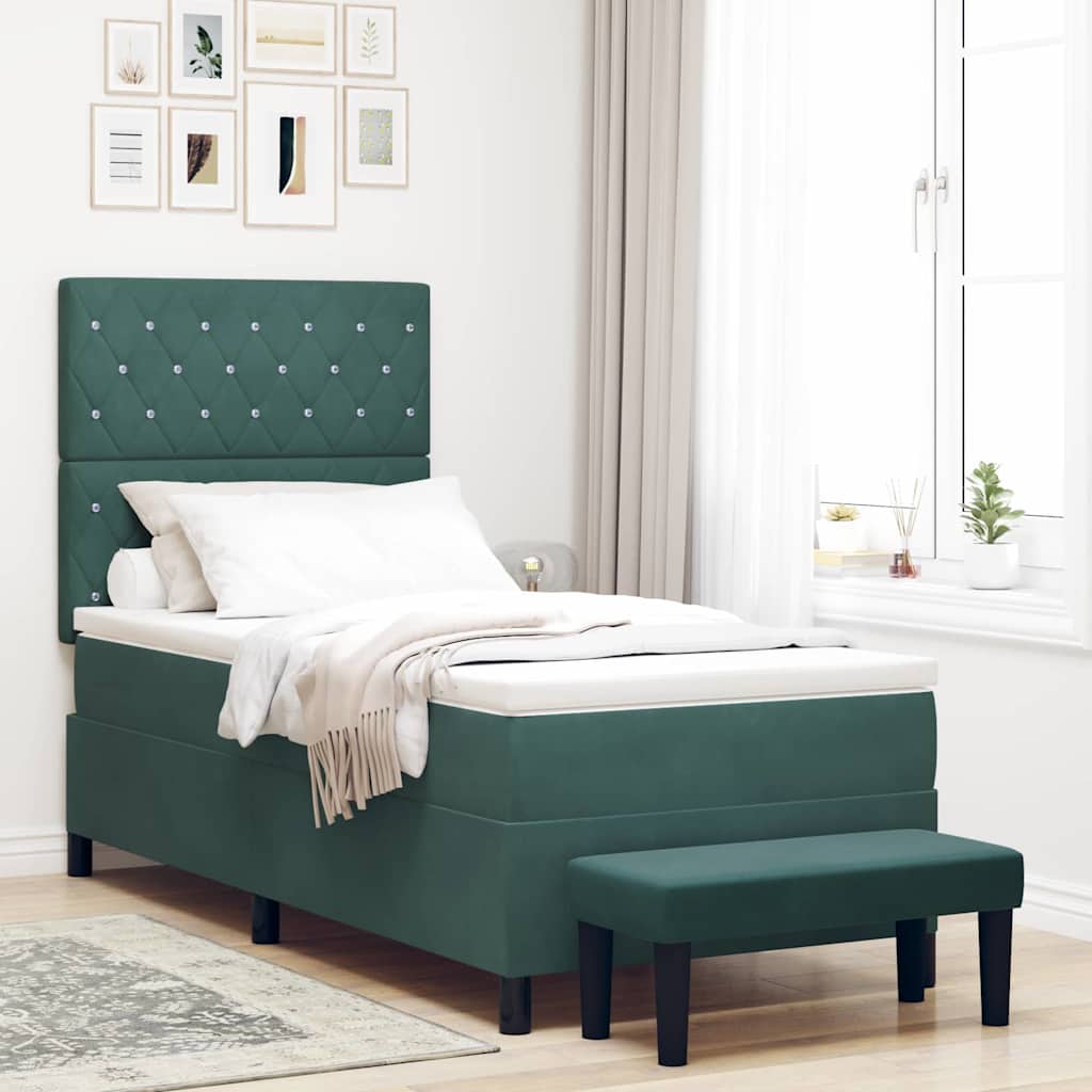 Boxspring bed met kussen Donkergroen 200 x 100 cm Fluweel – afbeelding 1
