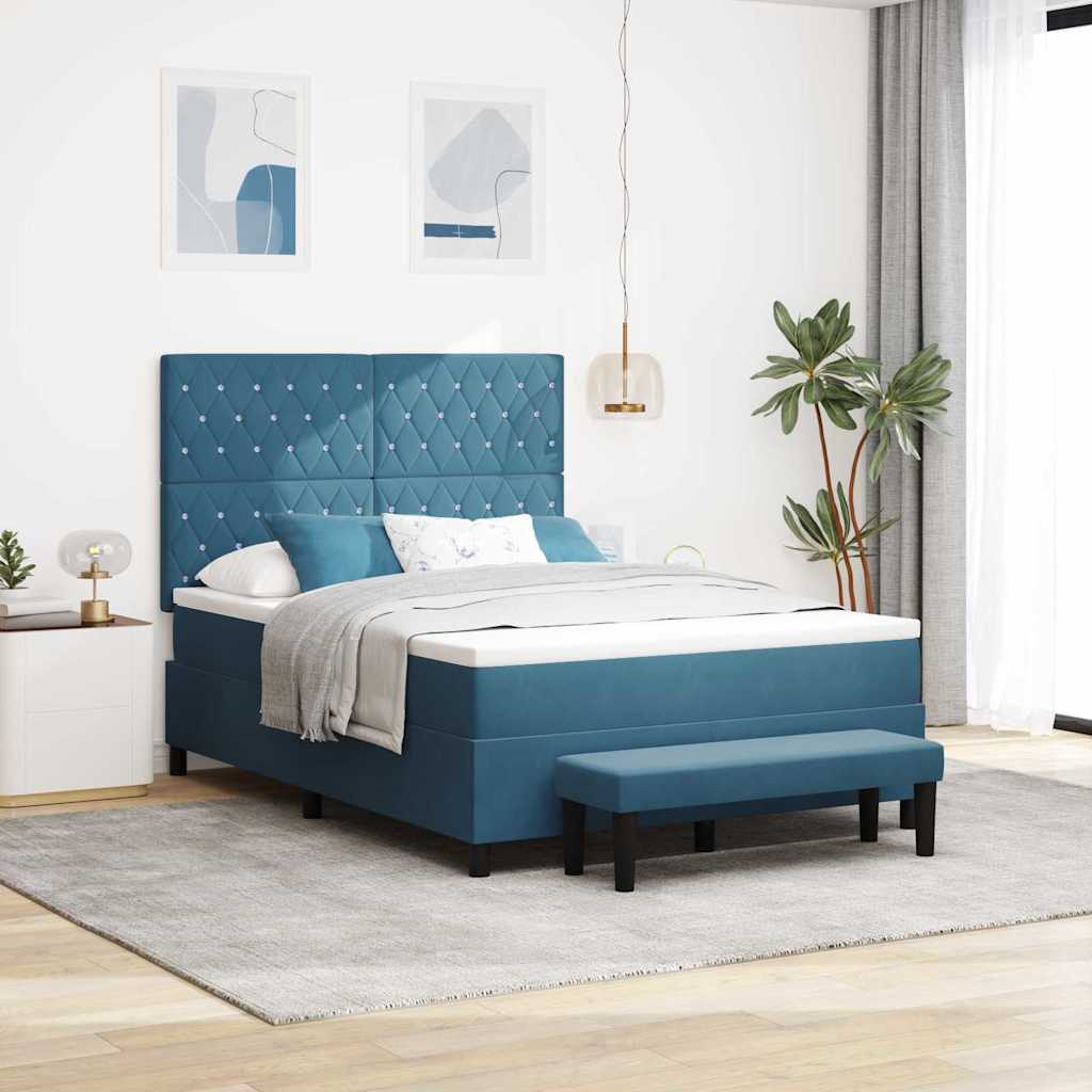 Boxspring bed met kussen Donkerblauw 200 x 140 cm Fluweel – afbeelding 1