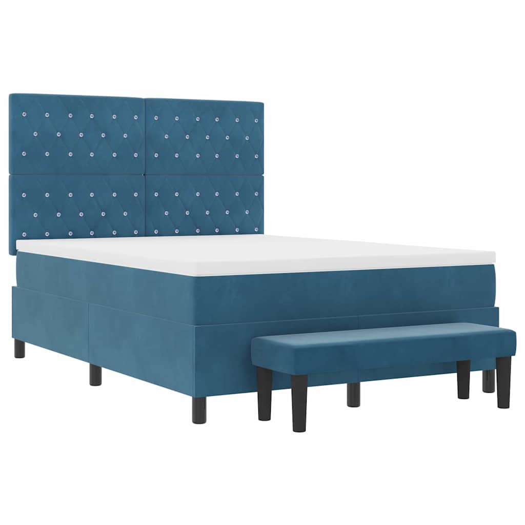 Boxspring bed met kussen Donkerblauw 200 x 140 cm Fluweel – afbeelding 7