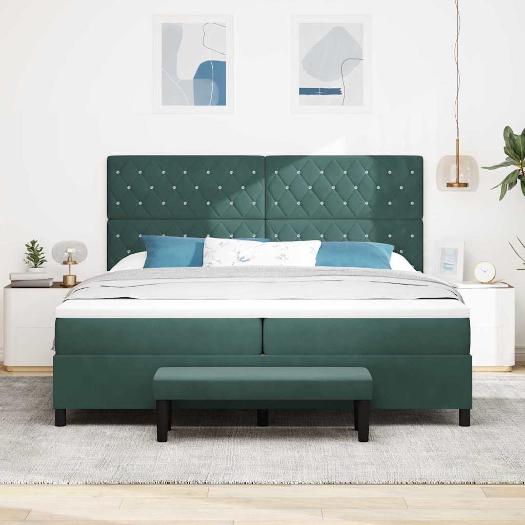 Boxspring bed met matras Donkergroen 200 x 200 cm Fluweel – afbeelding 3