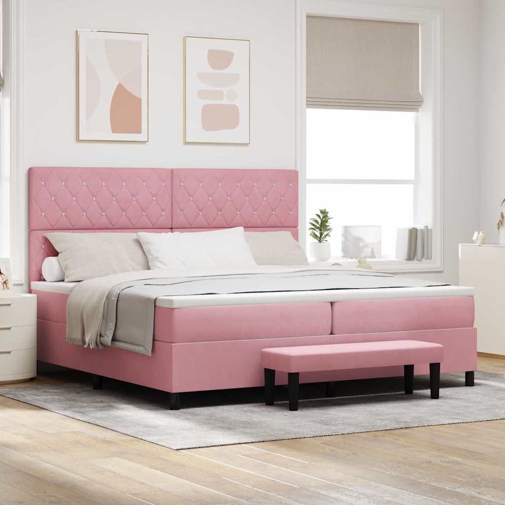 Boxspring bed met matras Roze 200 x 200 cm Fluweel – afbeelding 1