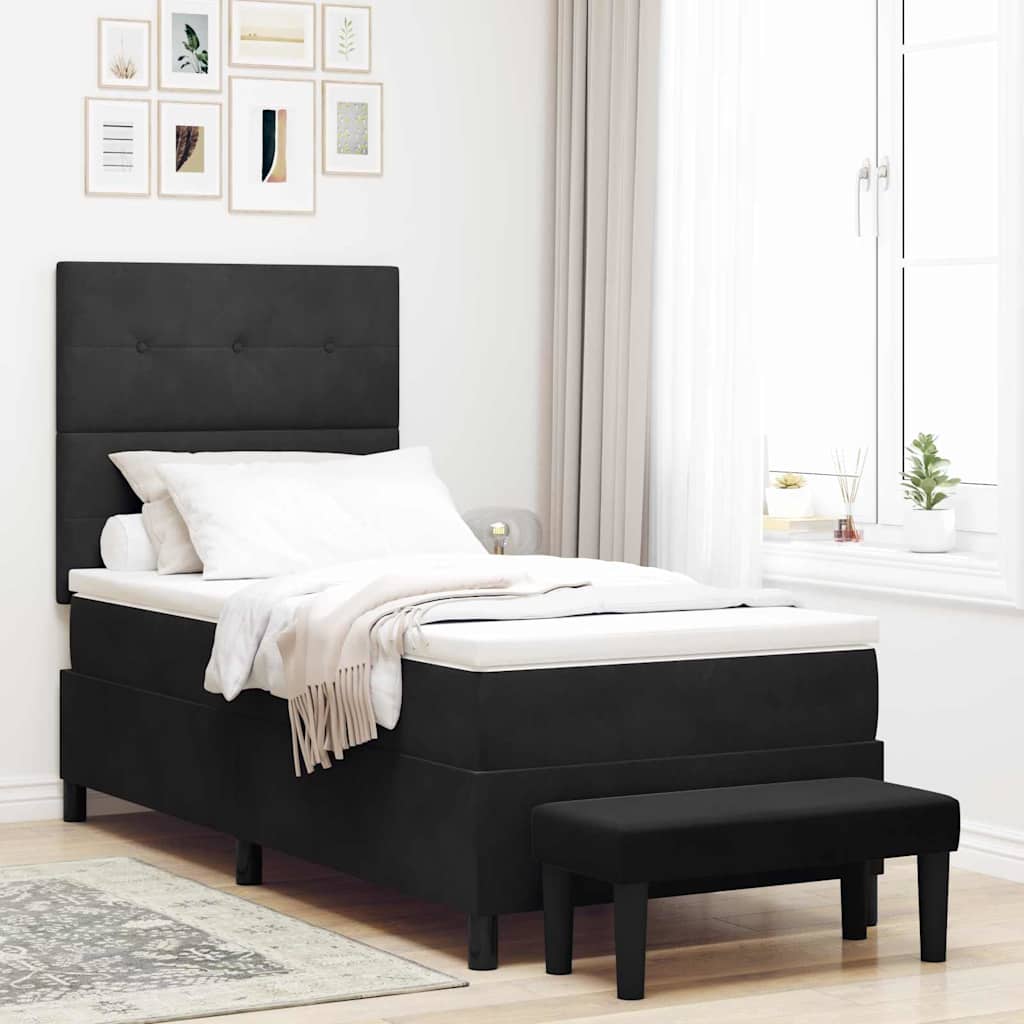 Boxspring bed met kussen Zwart 200 x 90 cm Fluweel – afbeelding 1