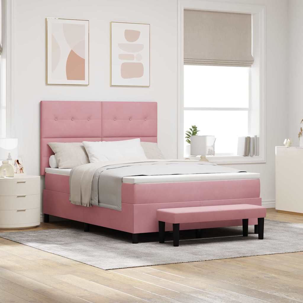 Boxspring bed met kussen Roze 190 x 140 cm Fluweel – afbeelding 1