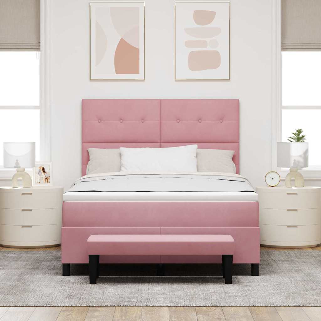 Boxspring bed met kussen Roze 190 x 140 cm Fluweel – afbeelding 3