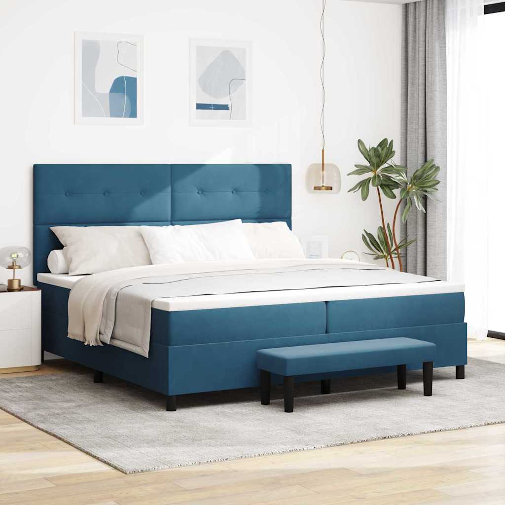 Boxspring bed met hoofdeinde Donkerblauw 200 x 200 cm Fluweel – afbeelding 1