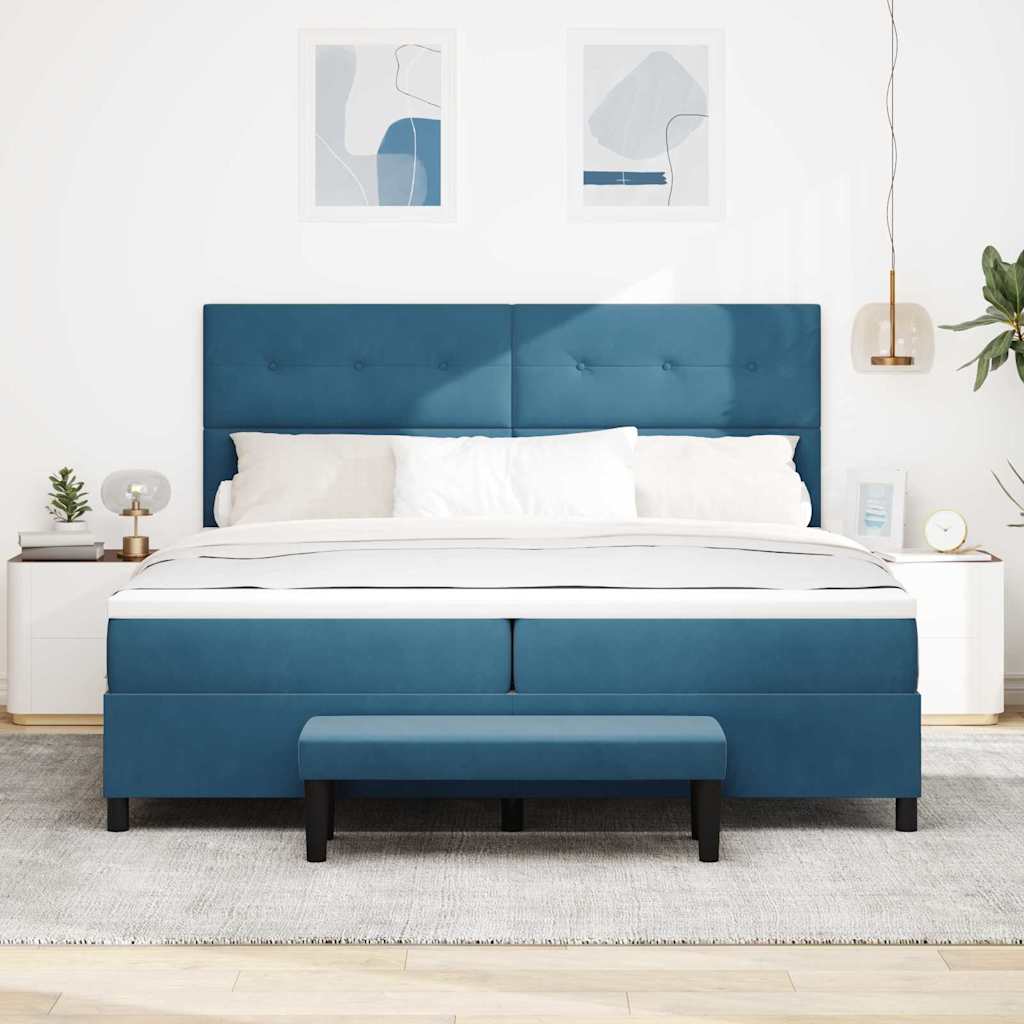 Boxspring bed met hoofdeinde Donkerblauw 200 x 200 cm Fluweel – afbeelding 3